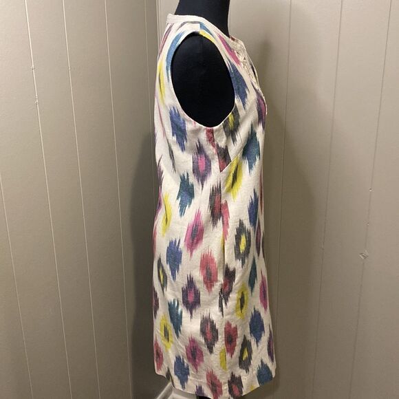 J Crew Ivory Watercolor Ikat Shift Dress Size 0 Embroidered Sleeveless Linen - Picture 3 of 7